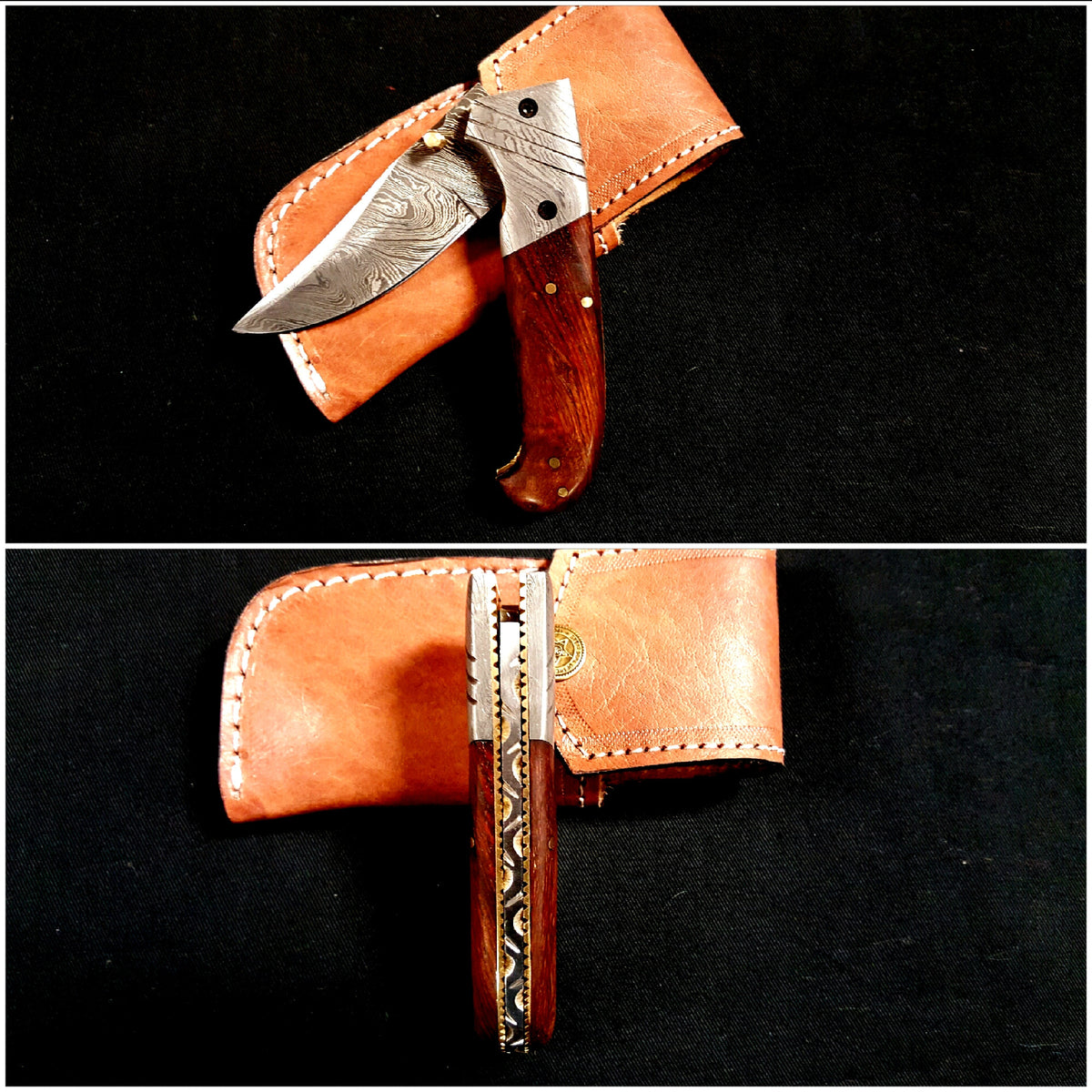 Cutom Handmade Damascus Steel Texas Toothpick Folding Pocket Knife With  Sheath