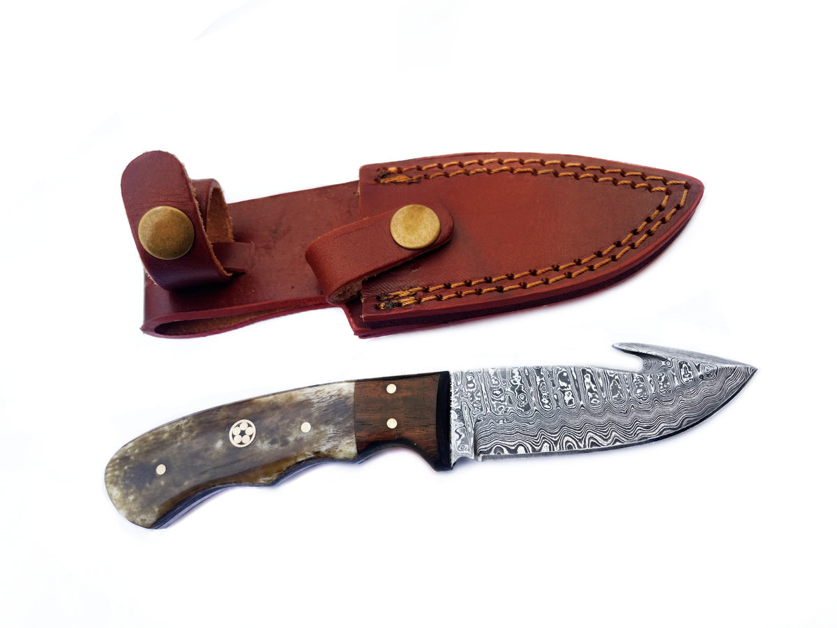 Custom Handmade Damascus Steel Guthook Skinning Knife – KBS Knives