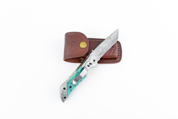 AzureGlide Tanto Series Damascus Steel Turquoise (Resin) TF-039