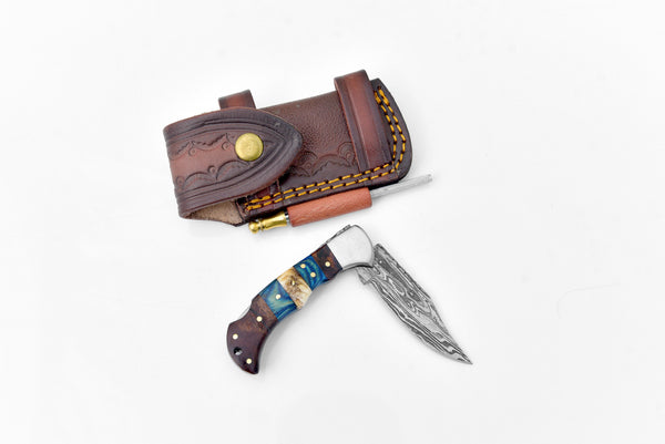 Damascus steel pocket knife Limited Run TF-071