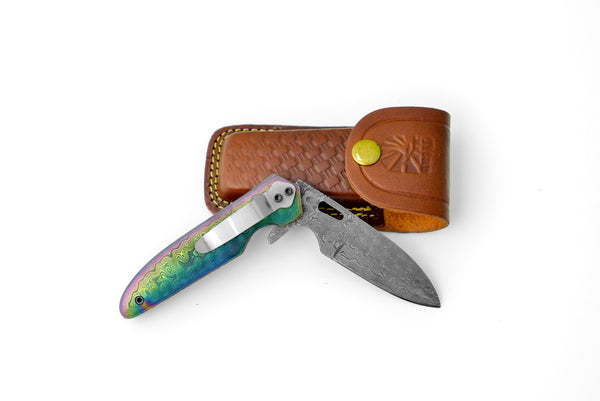 Damascus steel pocket knife Limited Run Titan Transcendence TF-056