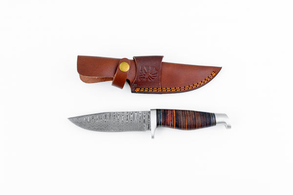 DAMASCUS KNIFE/ Titan/ Camp/ Hunting Knife / Leather Handel  TK-101