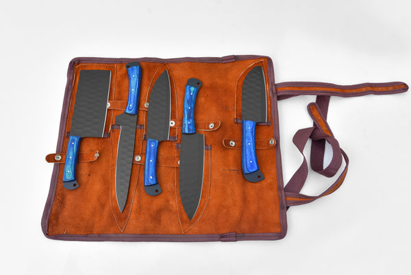 5-Piece  Knife Set / With Leather carry Bag Blue