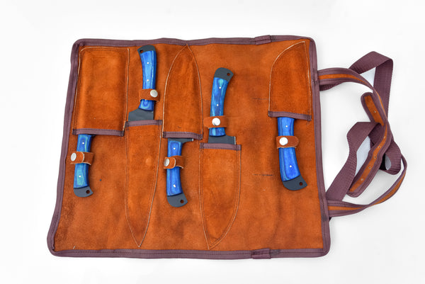 5-Piece  Knife Set / With Leather carry Bag Blue