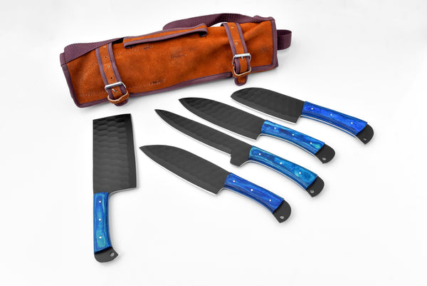 5-Piece  Knife Set / With Leather carry Bag Blue