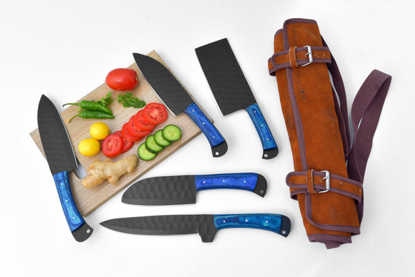 5-Piece  Knife Set / With Leather carry Bag Blue