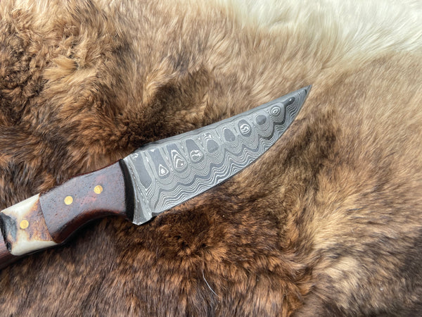 Introducing the Titan TK-060 Damascus Steel Skinner Knife with Rosewood & Stag Grip