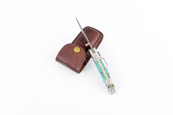 AzureGlide Tanto Series Damascus Steel Turquoise (Resin) TF-039