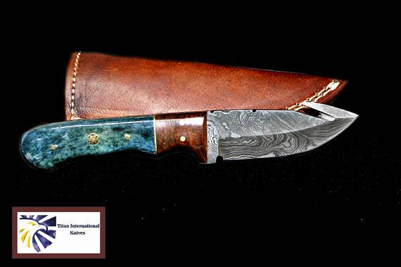 Damascus Skinning Gut hook, Hunting knife TD-221 – Titan