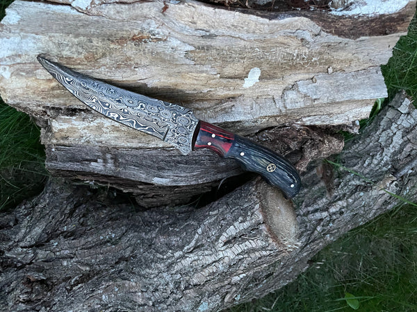 CUSTOM HANDMADE FORGED DAMASCUS STEEL Hunting Knife BLADE WITH Diamond Wood SCALES TK-013