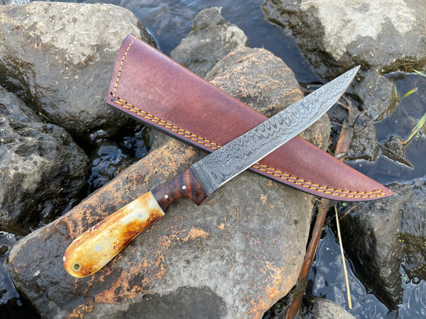 Bonning and flaying knife with High Carbon Ladder Damascus TK-034