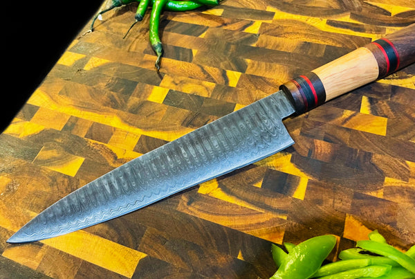 Custom Made Damascus Chef Knife Set With Leather Bag