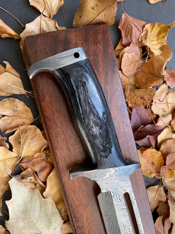 15Inch Custom HandMade Forged Damascus Hunting Bowie Knife Fixed Blad –  Titan International K.