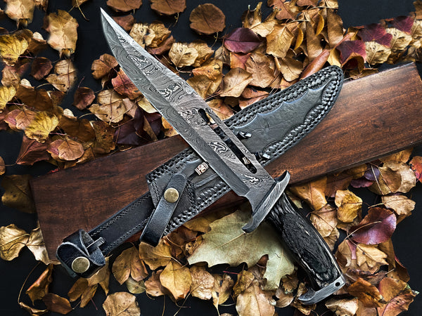 15Inch Custom HandMade Forged Damascus Hunting Bowie Knife Fixed Blad –  Titan International K.