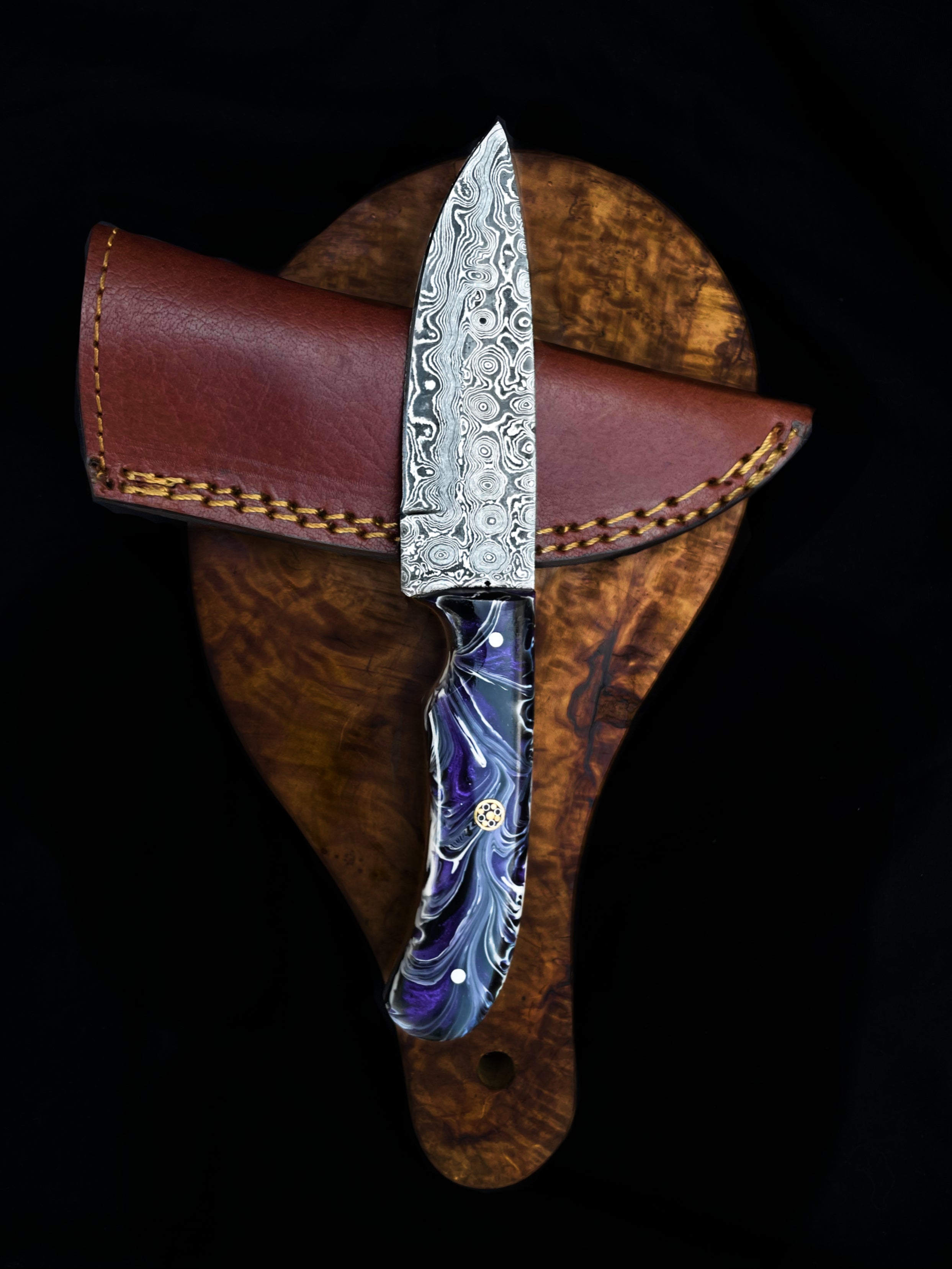 Titan International Exclusive Blue Diamond Wood & Damascus Folding Knife