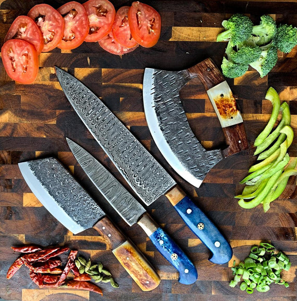 Damascus Kitchen Knife Set, Cheff Knife, Pairing Knife, Hand