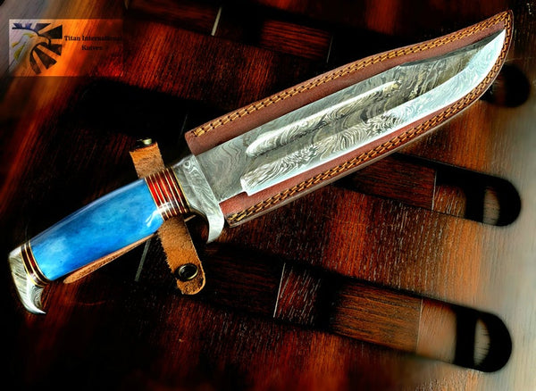 Damascus Bowie Knife Custom Handmade Damascus Steel Hunting Knife